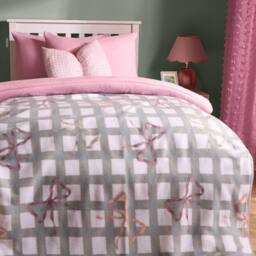 OHS Bow Gingham Polar Fleece Throw Blanket Lightweight Bedspread - Size: 120 cm x 150 cm - thumbnail 1