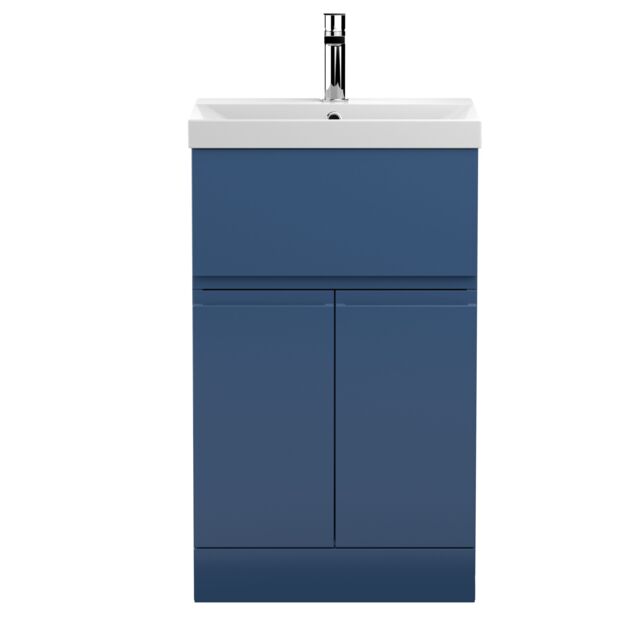 Balterley Floor Standing Vanity Unit with Mid-Edge Ceramic Basin, 500mm - Satin Blue - image 1