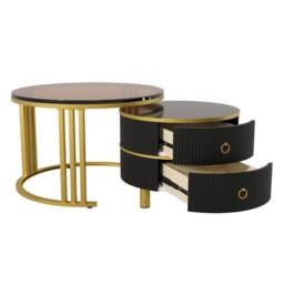 BTM Round Nesting Coffee Tables with 2 Drawers, 2-in-1 Set in Black - thumbnail 6