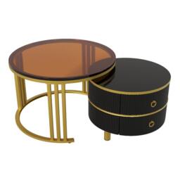 BTM Round Nesting Coffee Tables with 2 Drawers, 2-in-1 Set in Black - thumbnail 8