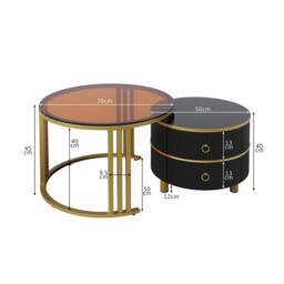 BTM Round Nesting Coffee Tables with 2 Drawers, 2-in-1 Set in Black - thumbnail 7