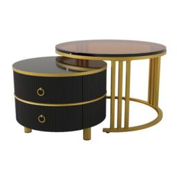 BTM Round Nesting Coffee Tables with 2 Drawers, 2-in-1 Set in Black - thumbnail 5
