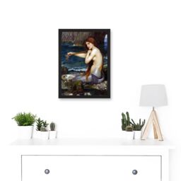 Artery8 John William Waterhouse Mermaid Bathing Water Bathroom Painting A4 Artwork Framed Wall Art Print in Black - thumbnail 2