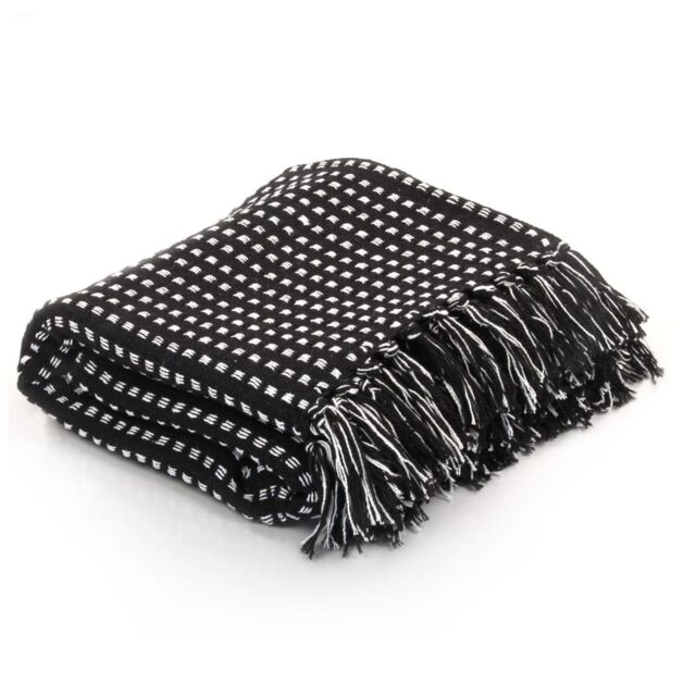 Berkfield Home Throw Cotton Squares 125x150 cm Black - image 1