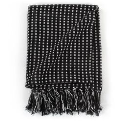 Berkfield Home Throw Cotton Squares 125x150 cm Black - thumbnail 3