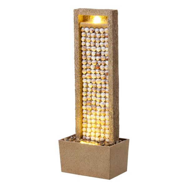Teamson Home Garden Outdoor Water Feature, Tall Waterfall Water Fountain, With Warm LED Lights, Layered Rock Design, Seashells in Brown - image 1