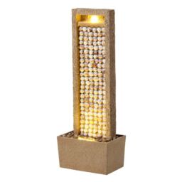 Teamson Home Garden Outdoor Water Feature, Tall Waterfall Water Fountain, With Warm LED Lights, Layered Rock Design, Seashells in Brown - thumbnail 1