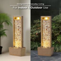 Teamson Home Garden Outdoor Water Feature, Tall Waterfall Water Fountain, With Warm LED Lights, Layered Rock Design, Seashells in Brown - thumbnail 8
