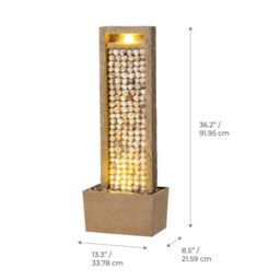 Teamson Home Garden Outdoor Water Feature, Tall Waterfall Water Fountain, With Warm LED Lights, Layered Rock Design, Seashells in Brown - thumbnail 7