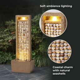Teamson Home Garden Outdoor Water Feature, Tall Waterfall Water Fountain, With Warm LED Lights, Layered Rock Design, Seashells in Brown - thumbnail 9