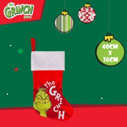 VFM e-Store Grinch Christmas Stocking 40cm x 26cm White Cuff Sigle Grinch X 1 in Red - Size: 40 cm x 26 cm - thumbnail 2