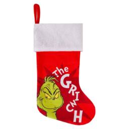VFM e-Store Grinch Christmas Stocking Festive Fireplace Gift in Red