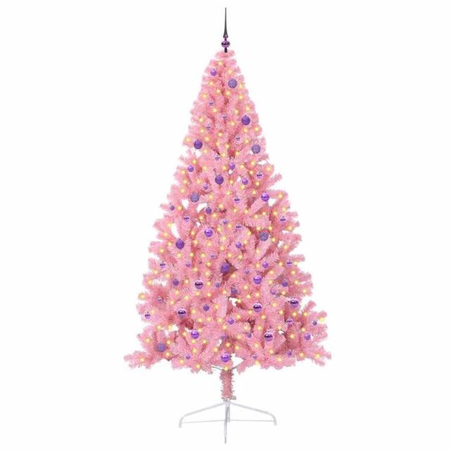 Berkfield Home Beautiful Artificial Pre-lit Christmas Tree with 300 LEDs Pink 24 - image 1