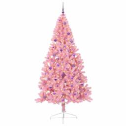 Berkfield Home Beautiful Artificial Pre-lit Christmas Tree with 300 LEDs Pink 24 - thumbnail 1