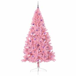 Berkfield Home Beautiful Artificial Pre-lit Christmas Tree with 300 LEDs Pink 24 - thumbnail 4