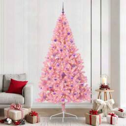 Berkfield Home Beautiful Artificial Pre-lit Christmas Tree with 300 LEDs Pink 24 - thumbnail 2