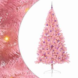 Berkfield Home Beautiful Artificial Pre-lit Christmas Tree with 300 LEDs Pink 24 - thumbnail 3