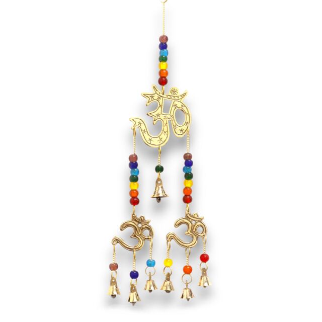 KDMD Indian Chimes - Brass Om with Chakra Beads - 7 Bells in Gold