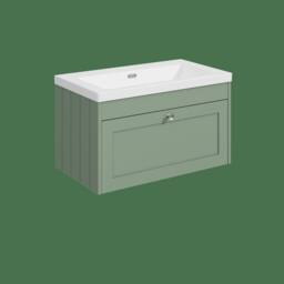 Balterley 800mm Wall Hung 1 Drawer Unit with Basin No Tap Hole - Satin Green - thumbnail 1