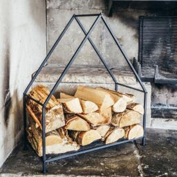 Ivyline Iron House Log Holder H65Cm W56Cm in Black