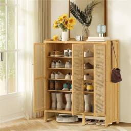 KORVIXA 6 Tier Bamboo Shoe Storage Cabinet 3 Doors Footwear Stand Rack in Natural - Size: 100 cm x 100 cm - thumbnail 5