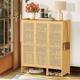 KORVIXA 6 Tier Bamboo Shoe Storage Cabinet 3 Doors Footwear Stand Rack in Natural - Size: 100 cm x 100 cm - thumbnail 4