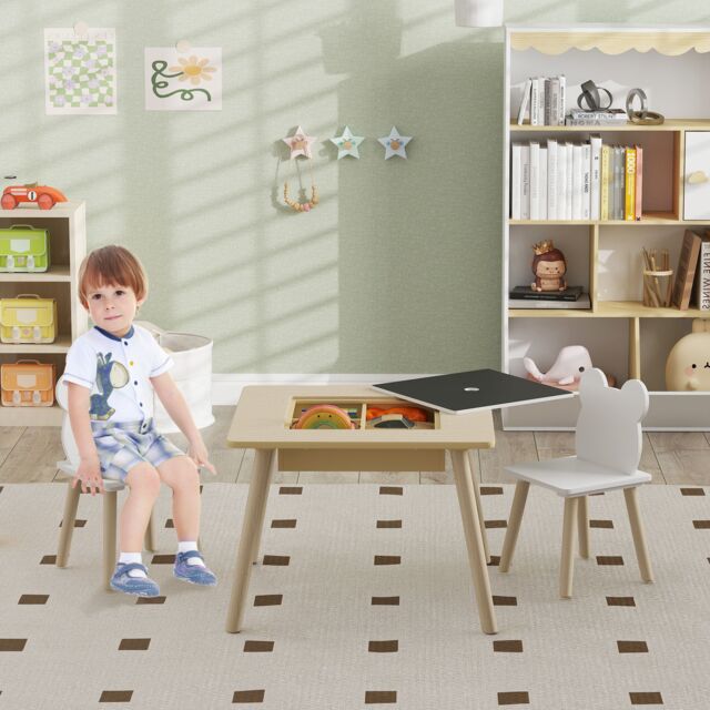 AIYAPLAY 3-Piece Toddler Table & Chairs Set for Nursery, Playroom in Natural