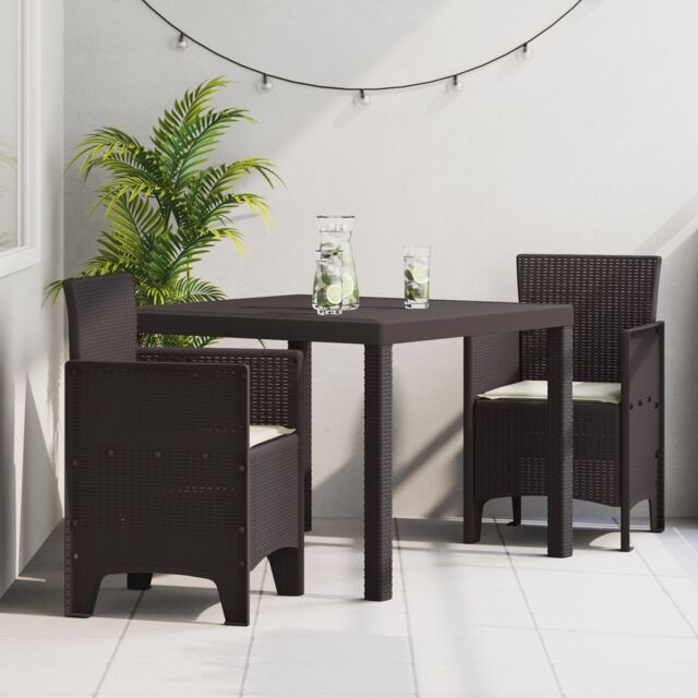 Berkfield Home Garden Dining Set 3-Piece Set Brown Resin Sturdy Rectangular - image 1