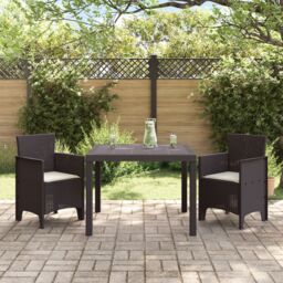 Berkfield Home Garden Dining Set 3-Piece Set Brown Resin Sturdy Rectangular - thumbnail 3
