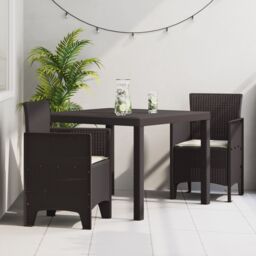 Berkfield Home Garden Dining Set 3-Piece Set Brown Resin Sturdy Rectangular - thumbnail 1