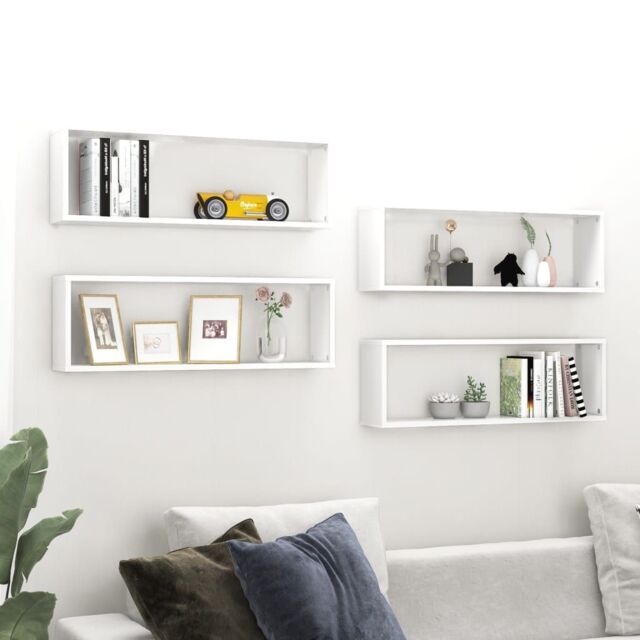 Berkfield Home Wall Cube Shelf 4 pcs White 80x15x26.5 cm Engineered Wood - image 1