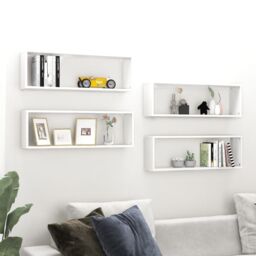 Berkfield Home Wall Cube Shelf 4 pcs White 80x15x26.5 cm Engineered Wood - thumbnail 1