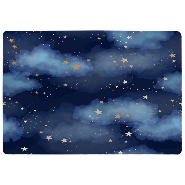 Benjamin Tate Design Dark Blue Sky With Gold Foil Constellations Designer Rug in Natural - Size: Large - image 1