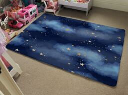 Benjamin Tate Design Dark Blue Sky With Gold Foil Constellations Designer Rug in Natural - Size: Large - thumbnail 2