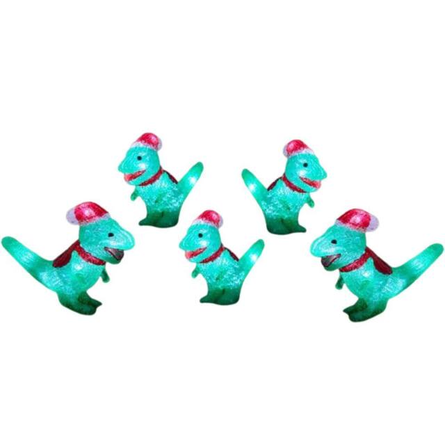 Samuel Alexander Set of 5 Christmas Dinosaur Ornaments with 40 White LEDs in Green - image 1