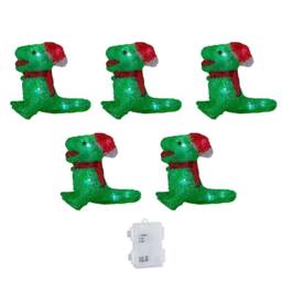 Samuel Alexander Set of 5 Christmas Dinosaur Ornaments with 40 White LEDs in Green - thumbnail 9
