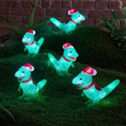 Samuel Alexander Set of 5 Christmas Dinosaur Ornaments with 40 White LEDs in Green - thumbnail 2