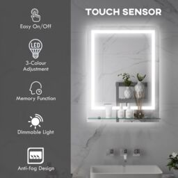 Kleankin Dimmable Bathroom Mirror with LED Lights, 3 Colours, Defogging Film in Clear - thumbnail 4