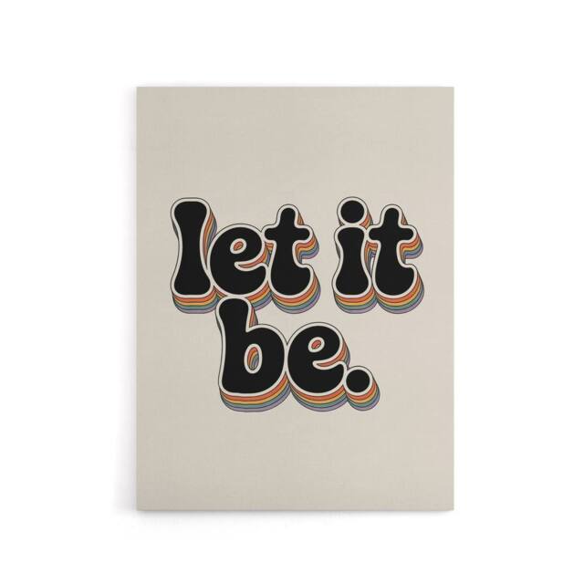 "Artery8 Let It Be Retro Rainbow Font Funky Typography Canvas Wall Art Print in Beige - Size: W18"" x H24""" - image 1