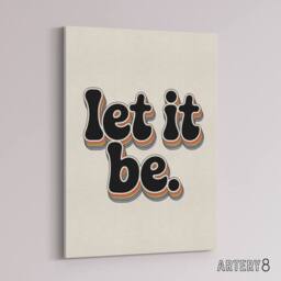 "Artery8 Let It Be Retro Rainbow Font Funky Typography Canvas Wall Art Print in Beige - Size: W18"" x H24""" - thumbnail 2