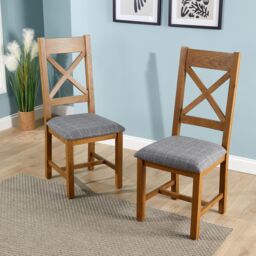 Home Source High Cross Backed Dining Chair Grey Checked Seat Solid Oak Legs - thumbnail 2