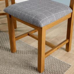 Home Source High Cross Backed Dining Chair Grey Checked Seat Solid Oak Legs - thumbnail 6