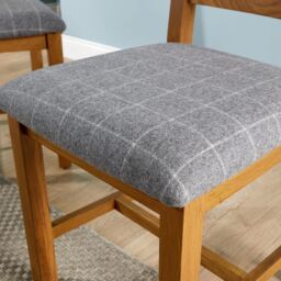 Home Source High Cross Backed Dining Chair Grey Checked Seat Solid Oak Legs - thumbnail 3