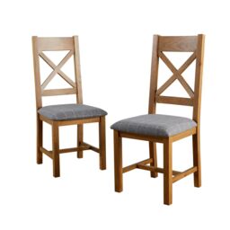 Home Source High Cross Backed Dining Chair Grey Checked Seat Solid Oak Legs - thumbnail 7