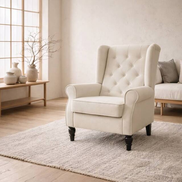 Wyld Haus Vipamo Cream White Wingback Accent Chair with Button Tufted Upholstery - image 1