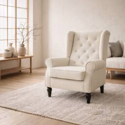 Wyld Haus Vipamo Cream White Wingback Accent Chair with Button Tufted Upholstery