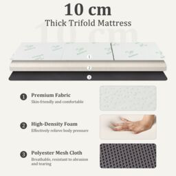 Gymax Folding Floor Mattress Tri-Fold Foam Mattress Topper For Camping Yoga in Grey - thumbnail 5