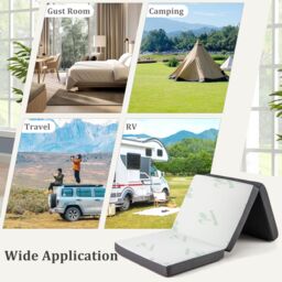 Gymax Folding Floor Mattress Tri-Fold Foam Mattress Topper For Camping Yoga in Grey - thumbnail 2