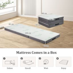 Gymax Folding Floor Mattress Tri-Fold Foam Mattress Topper For Camping Yoga in Grey - thumbnail 6