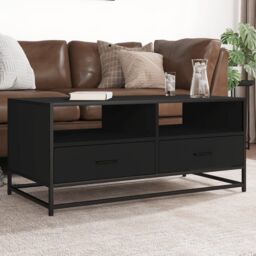 Berkfield Home Coffee Table Black 100x50x45 cm Engineered Wood & Metal - Size: 100 x 50 x 45 cm - thumbnail 1